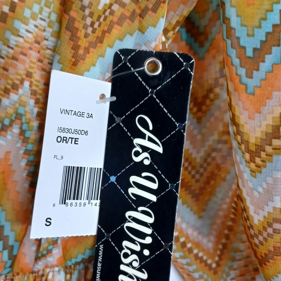 AS U WISH Colorful Chevron Stripe Print Brown Blue Smocked Dress Small NWT - Picture 4 of 11